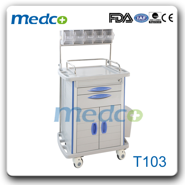 Ce&ISO Hospital ABS Plastic Emergency Nursing Anesthesia Cart Trolley Image1