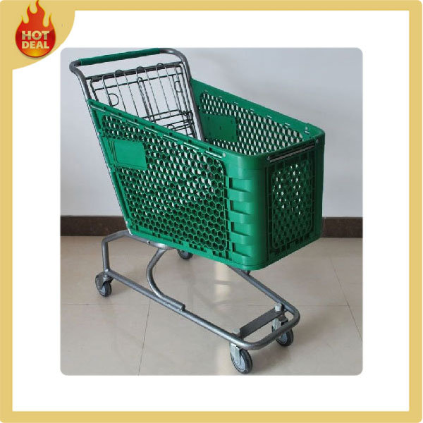 Supermarket Plastic Shopping Trolley with 4 Wheels Image1