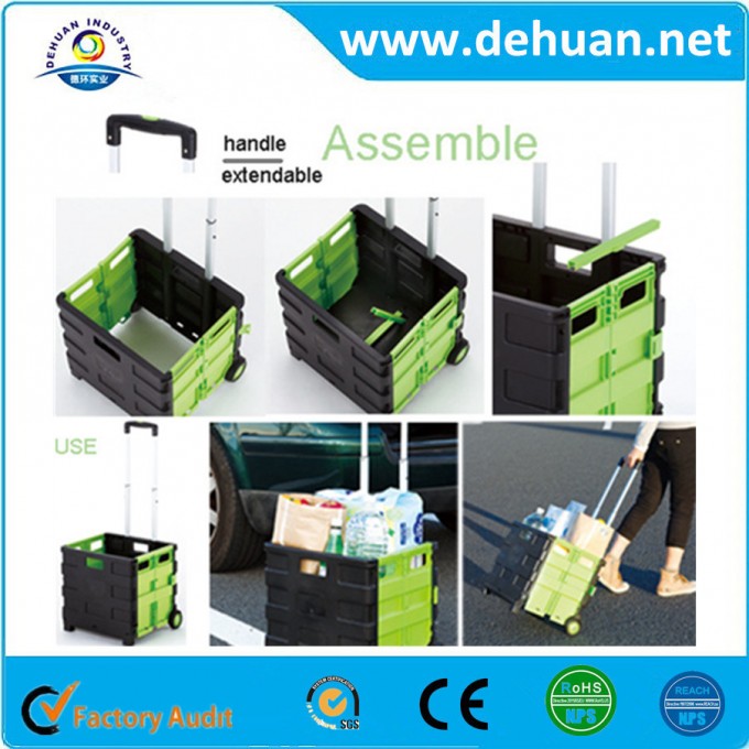 Folding Plastic Eco-Friendly Hot Selling Folding Shopping Wheeled Cart /Trolley Image1