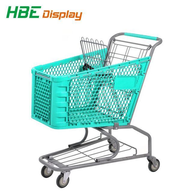 120L 2 Tiers Plastic Metal Shopping Trolley Cart Image1