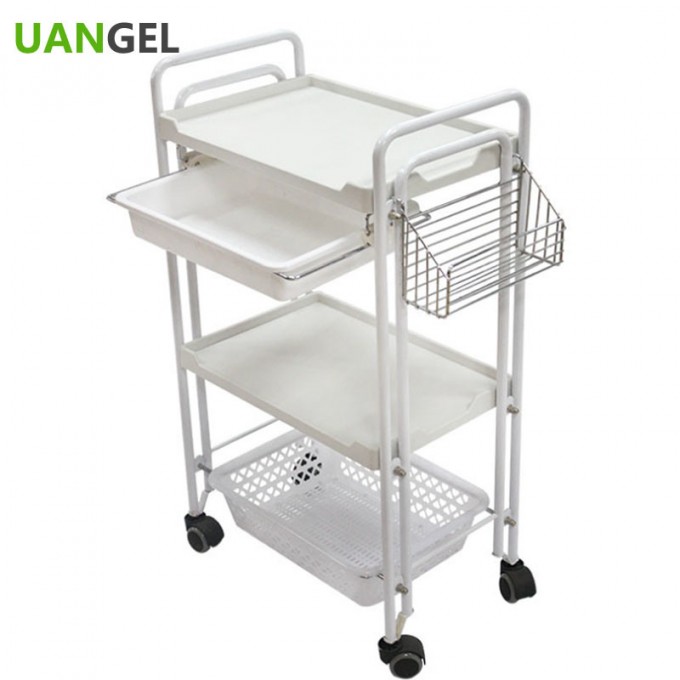 3 Layers Withe Basket Moving Beauty Salon Trolley Image1