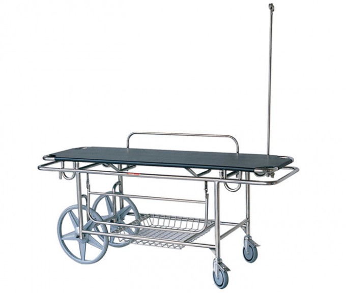 Stainless Steel Four Wheels Patient Transport Trolley Image1
