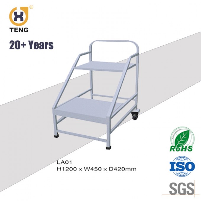 Multi-Function 2 Shelves Handle Ladder Cart with Wheels Image1