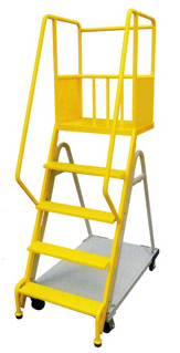 Warehouse Steel Safety Rolling Mobile Platform Ladder with Handrails Image1
