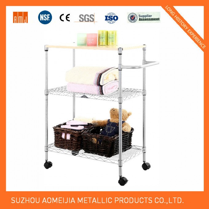 Amjmt047sw 3 Layer Wire Trolley Powder Coated with Ce SGS Certificate Image1
