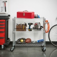 Movable 3 Tiers Adjustable 550lbs Heavy Duty Chrome Wire Steel Garage Tools Storage Rack Trolley