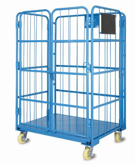 Warehouse Wire Mesh Rolling Metal Storage Roll Cage Trolley Cart with Doors Image1