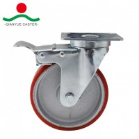 PU on Iron Swivel with Total Brake Medium Duty Caster