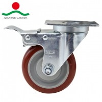 Maroon PU Swivel with Total Brake Medium Duty Caster