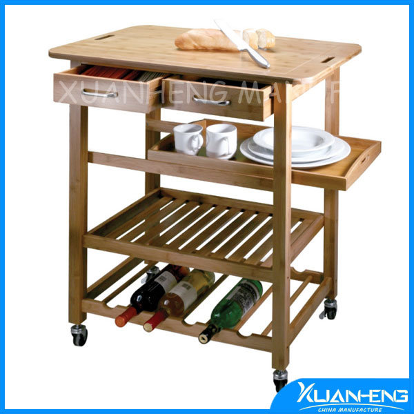 New Kyoto Bamboo Home Kitchen Storage Rolling Serving Cart Island Trolley Image1