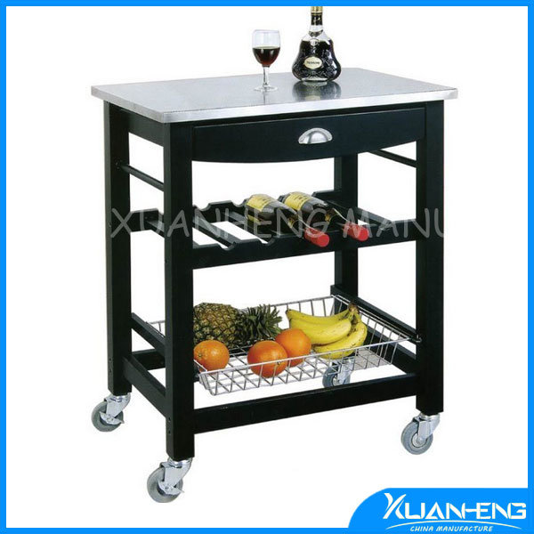 Horizontal Pressed Natural Solid Bamboo Kitchen Island Cart Trolley Image1