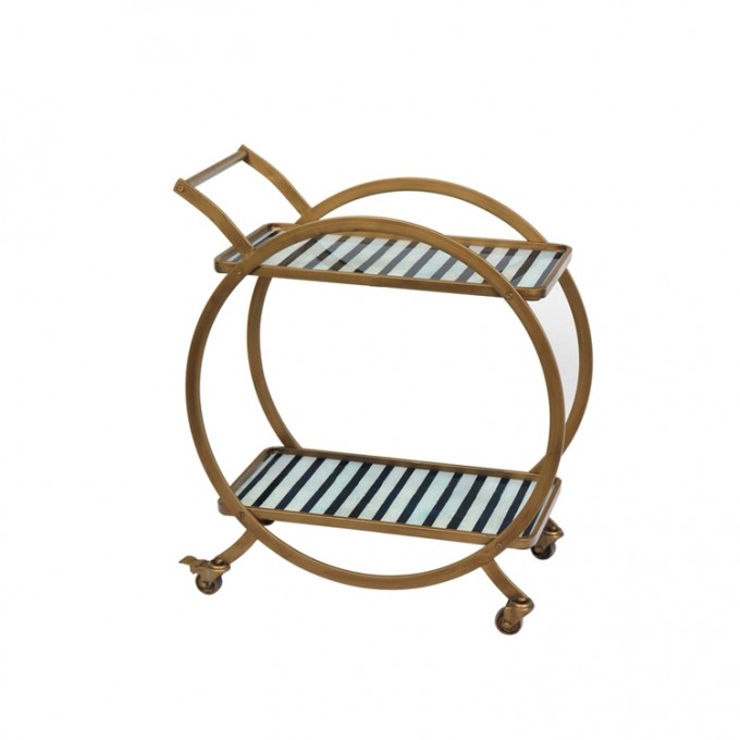 Coastal Style Glass Top with Metal Leg Kitchen Serving Trolley Carts Image1