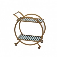 Coastal Style Glass Top with Metal Leg Kitchen Serving Trolley Carts