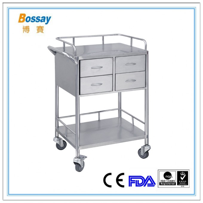 Stainless Steel Nursing Cart Treatment Hospital Trolley Image1