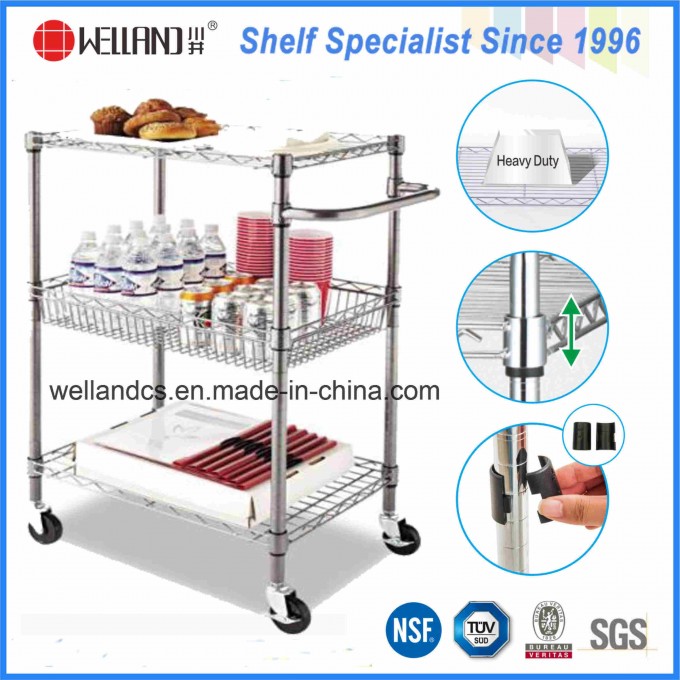 NSF Chrome Metal Wire Kitchen Food Storage Cart Trolley Image1