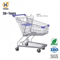 Asian Style 80L Metal Shopping Cart Trolley in Supermarket