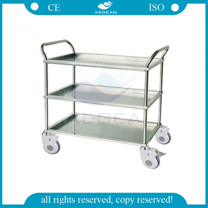 AG-Ss022A Hospital Used Sample Three Stainless Steel Trays Crash Cart Medical Trolley Image1