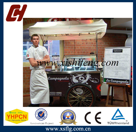 Gelato Vending Cart Freezer Trolley with Parasol Image1