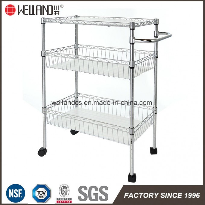 Chrome Metal Home Kitchen Wire Basket Rack Cart Trolley Image1