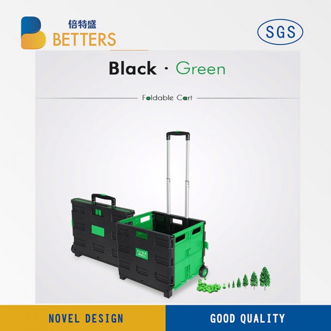 Folding Plastic Eco-Friendly Hot Selling Plastic Basket /Folding Shopping Wheeled Cart /Trolley Image1