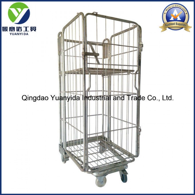 4-Sides Security Nestable Mesh Roll Pallets Hand Trolley Image1