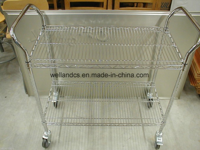 All-Purpose 2 Tiers Adjustable Heavy Duty NSF Chrome Steel Storage Wire Utility Cart Trolley Image1