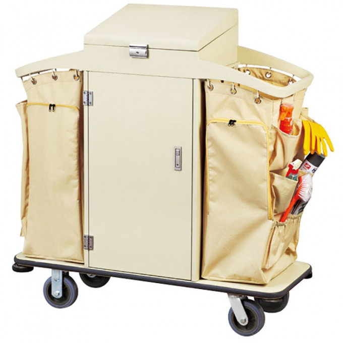 Lockable Lid and Door Hotel Housekeeping Maid Cart Trolley Image1