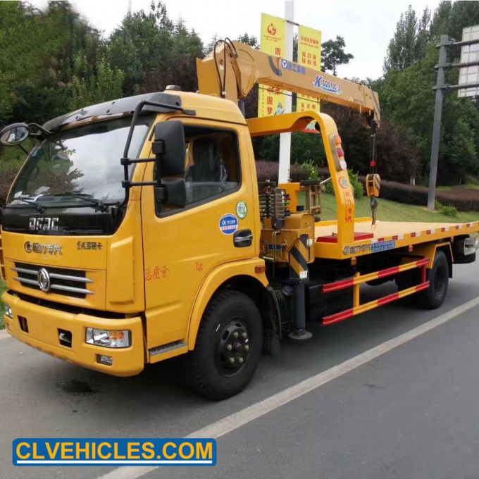 Dongfeng Light Duty Multi Function Flatbed Tow Truck Mounted Telescopic Crane Image1
