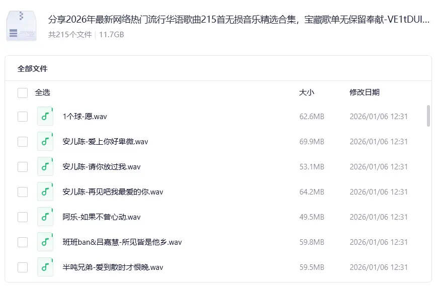 2026年最新网络热门流行华语歌曲215首无损音乐合集